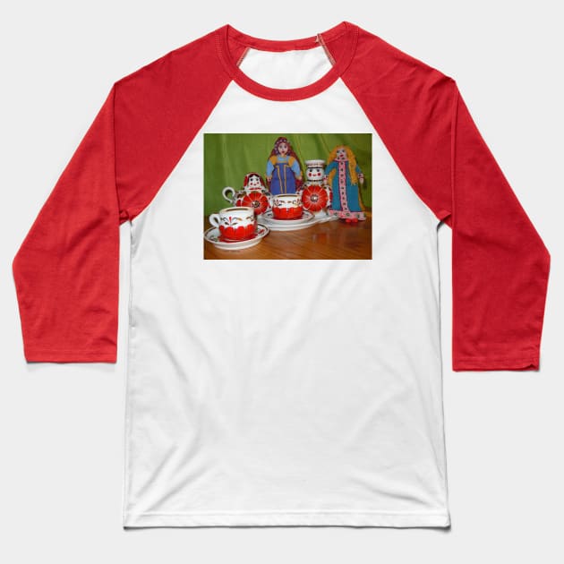 Russian Doll Tea Time Baseball T-Shirt by DebiCady